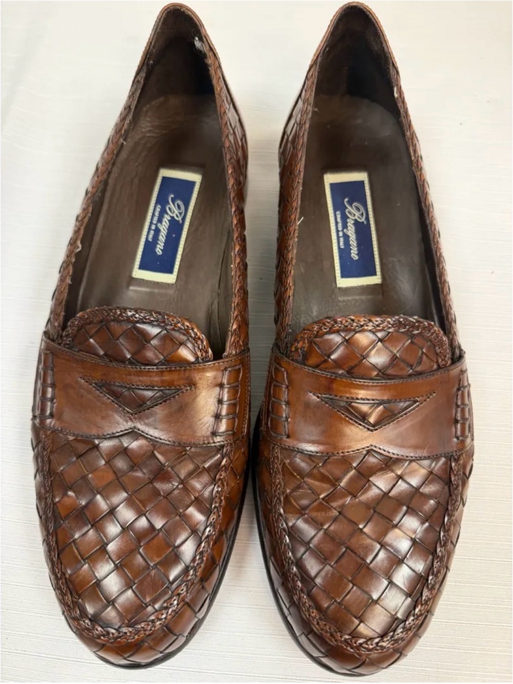 BRAGNANO MADE IN ITALY BROWN IN BOX WOVEN LEATHER LOAFERS GRANDPA CORE SZ 11